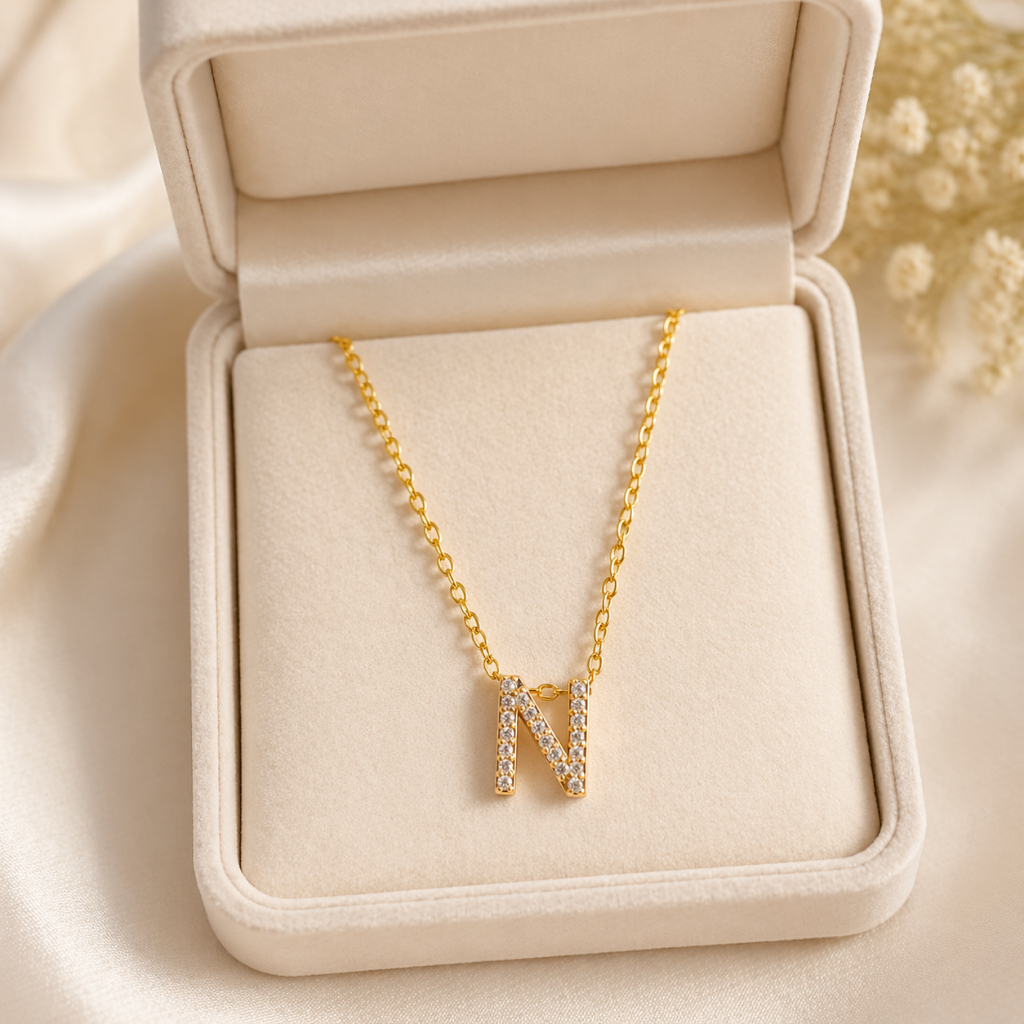 Kalung huruf N Elegant Koleksi Josean Emas Asli