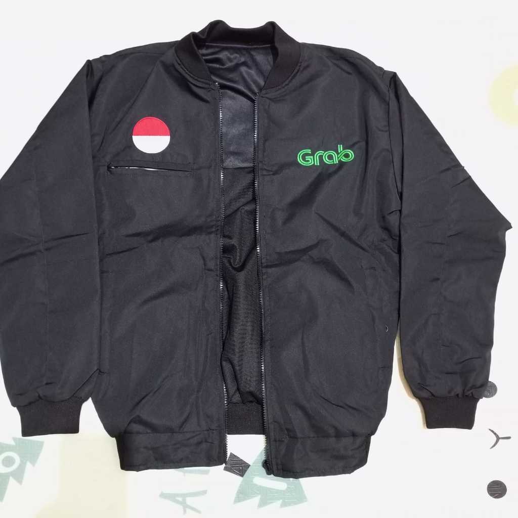 JAKET GRAB HITAM BOLAK BALIK POLOS HITAM LOGO BORDIR READY SIZE M-6XL MURAH