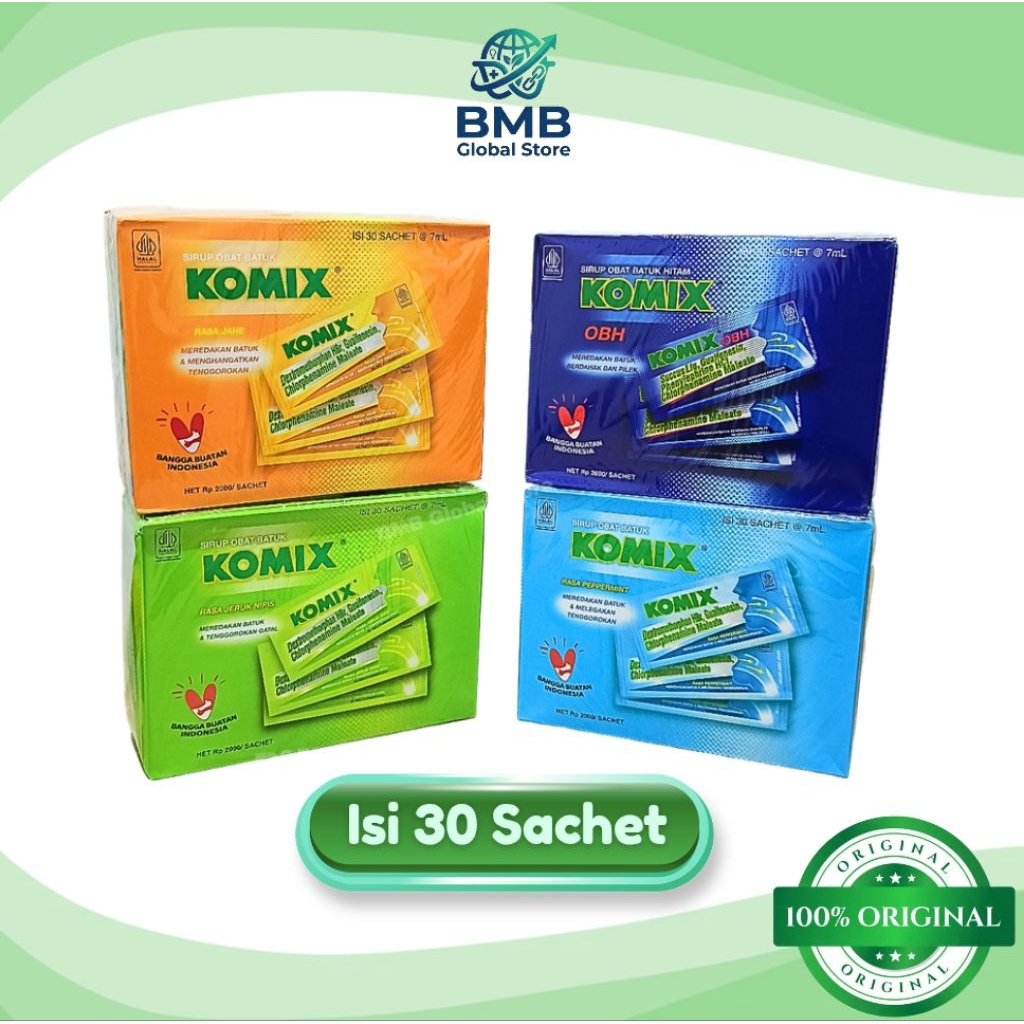 Komix 1 Pak Isi 30 Sachet @ 7ml - Komix Obh, Komix Jeruk Nipis, Komix Peppermint, Komix Jahe