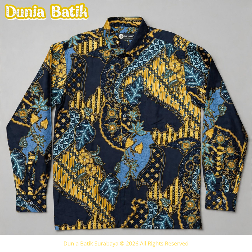 V4 Classic - Kemeja Batik Navy Gold Lengan Panjang Reguler Fit Bahan Premium 0001