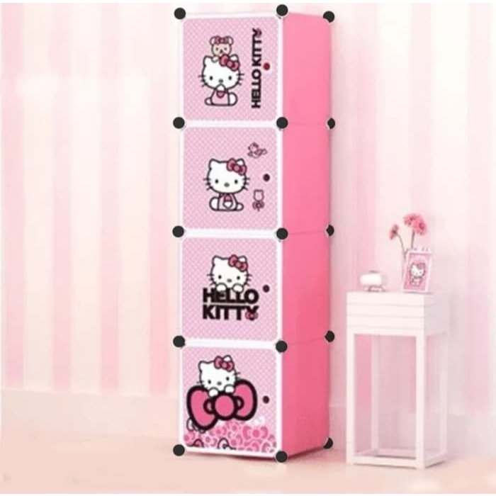 LEMARI PAKAIAN (1X4) HELLO KITTY/RAK SERBAGUNA/RAK SUSUN PLASTIK/LEMARI BAJU/LEMARI 4 PINTU