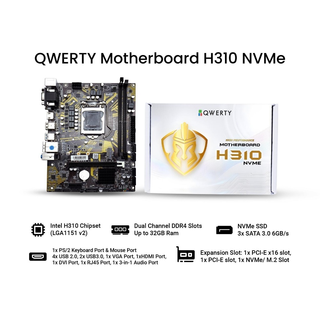 QWERTY MOTHERBOARD H310 NVME DDR4 LGA SOCKET 1151 - MOBO H 310 DDR 4  New