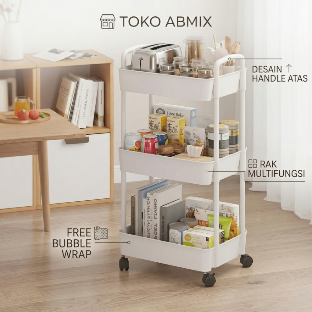 Rak Troli 3 Susun - Rak Penyimpanan Dapur - Rak Salon - Rak Serbaguna