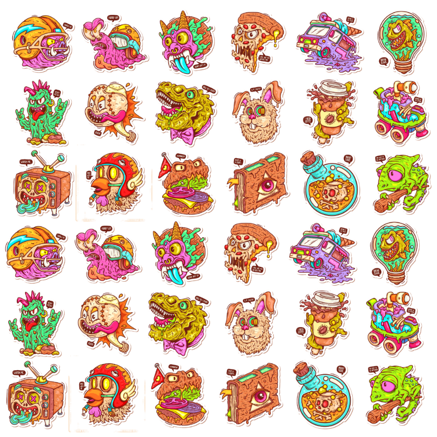 Cetak Stiker UV DTF Karakter Street Monster Lucu Pack 15/30/40 Pcs Sticker Timbul Waterproof Tahan C