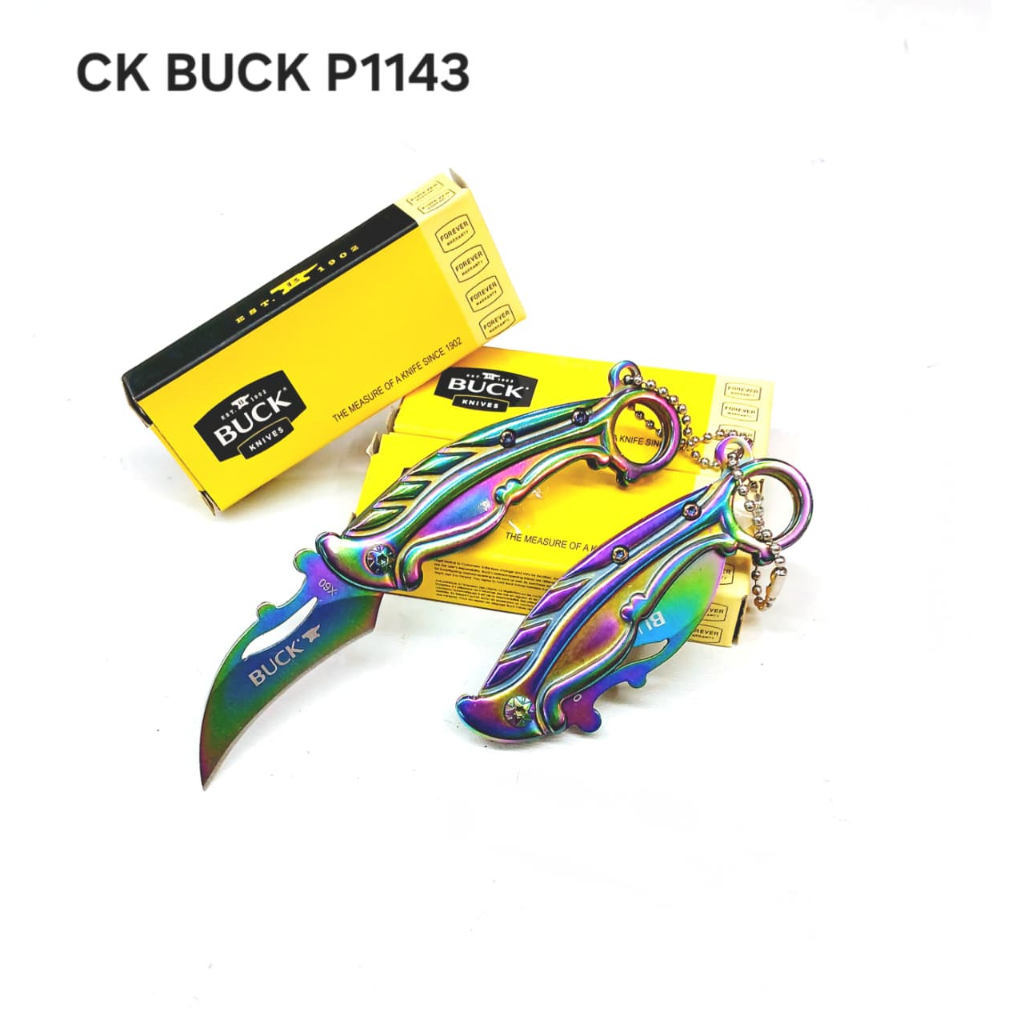 Pisau Lipat Karambit CK BUCK P1143 Rainbow Titanium - Pisau Saku Tactical Survival EDC Koleksi Unik