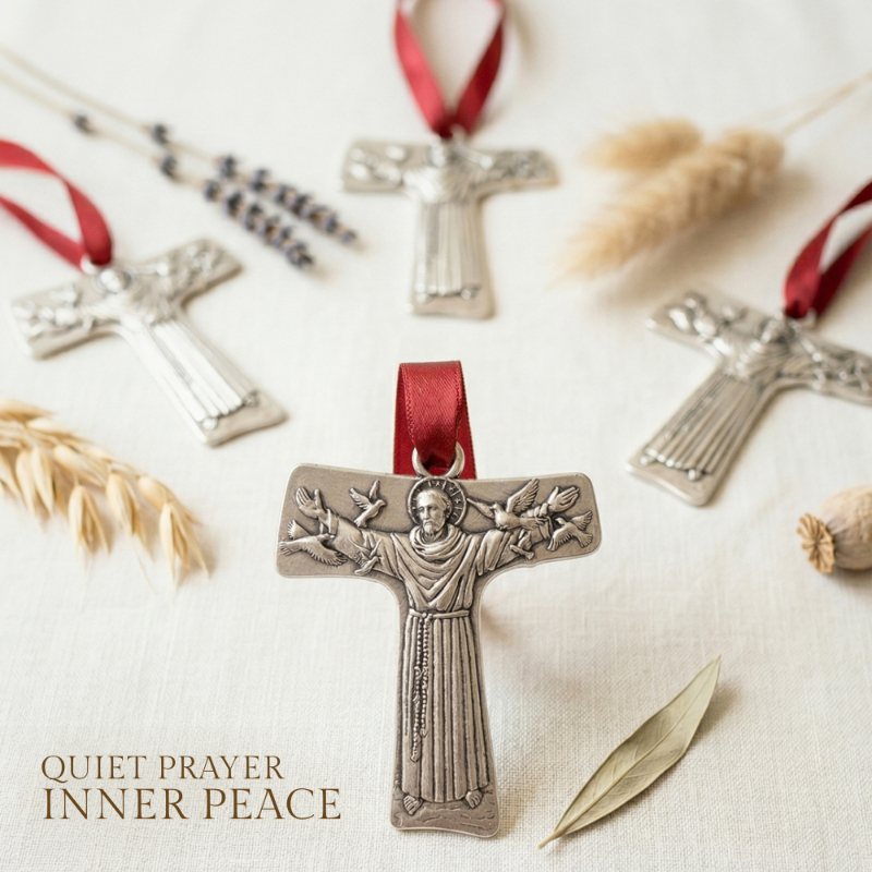 Souvenir Hadiah Rohani Gantungan Salib Santo Fransiskus Assisi St. Francis of Assisi Besi Jumbo