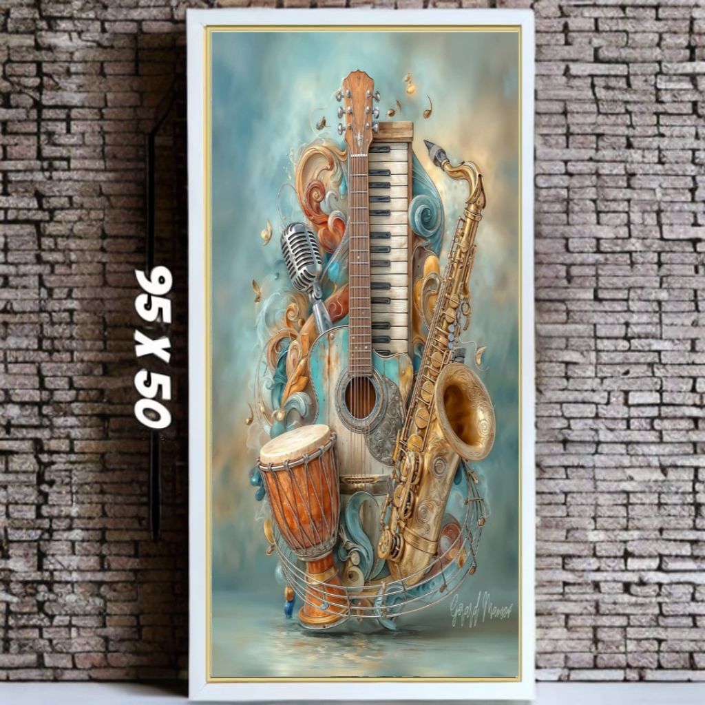 hiasan dinding gambar alat musik aesthetic uk90*50 cm