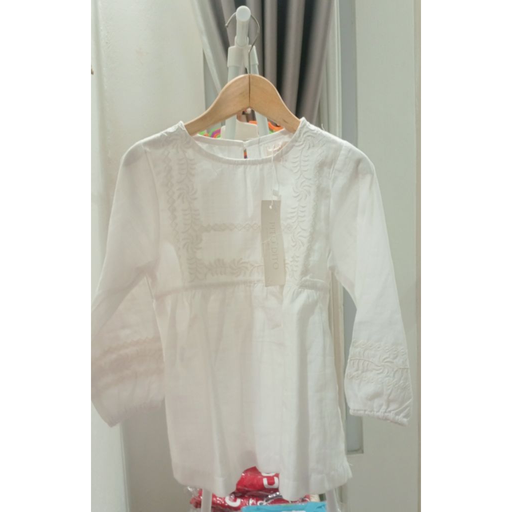 PitoDito Original Blouse Muslim Bordir Putih Lengan Panjang Anak Perempuan 8 Tahun