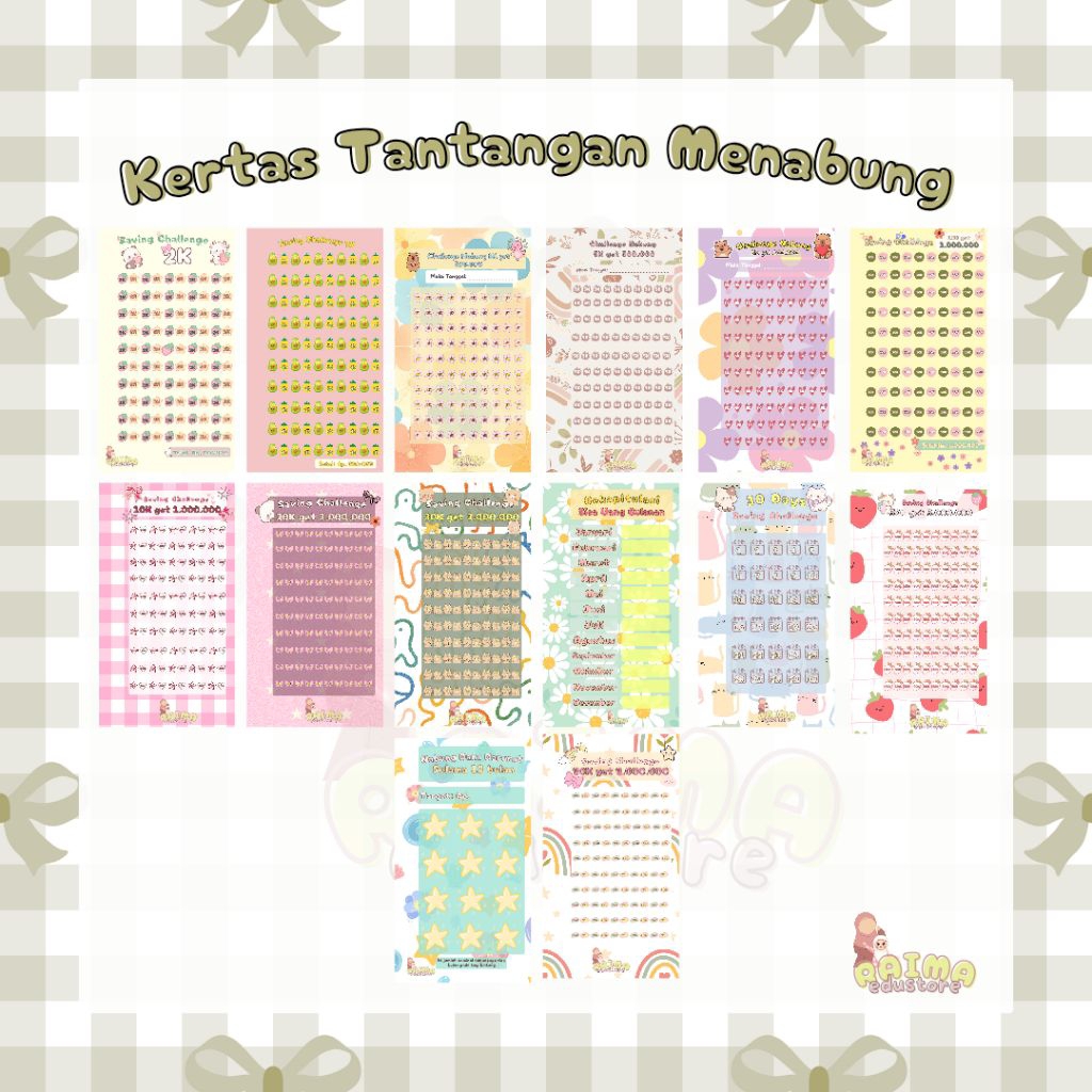 [KERTAS SAJA] Isi binder Saving Challenge A6 Kertas Tebal 260 GSM, Kertas Saving Challenge A6 KERTAS
