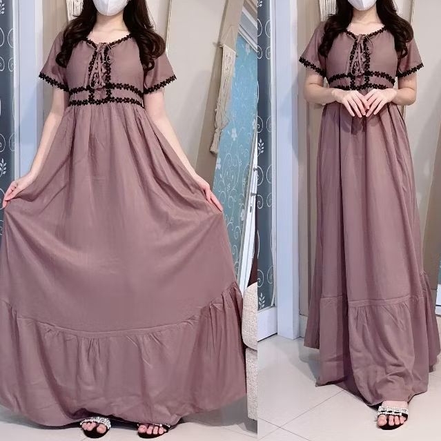Reena Daily - Daster Arab NATALIA MOTIF dan POLOS by FAIRUZ - Maxi Dress Rayon Viscose Renda Tali