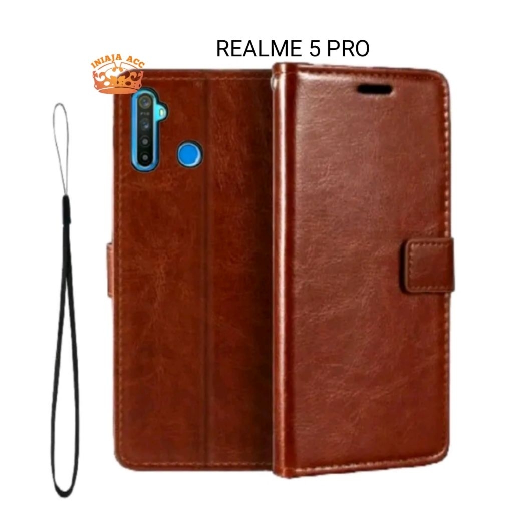 CASE REALME 5 PRO LEATHER CASE SARUNG HP DOMPET KULIT FLIP COVER CASE BUKA TUTUP KESING DOMPET