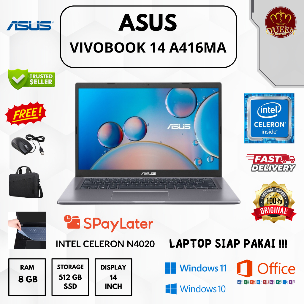 ASUS VIVOBOOK A416MA | INTEL CELERON N4020 | 8GB RAM | SSD 512GB | 14 INCH