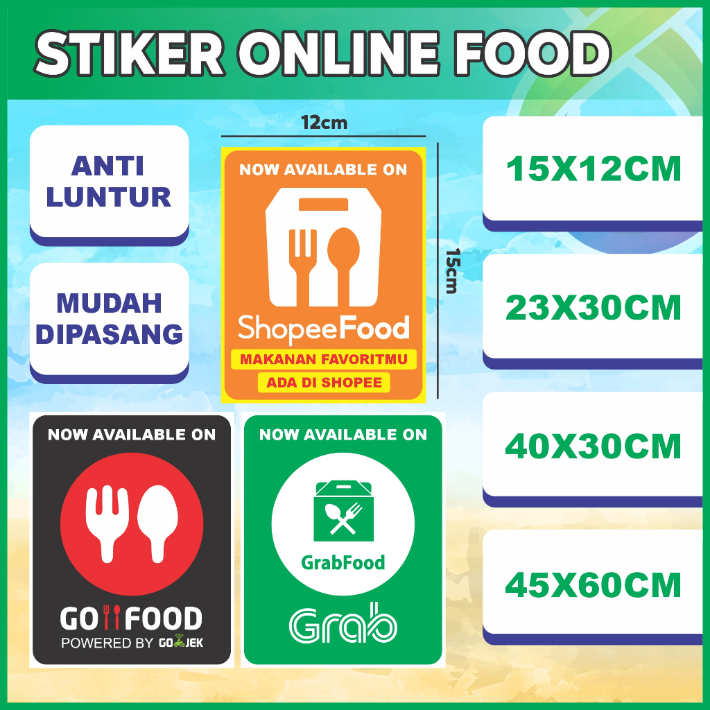 STIKER ONLINE FOOD SHOPEEFOOD / GOFOOD / GRABFOOD ANTI AIR TAHAN LAMA