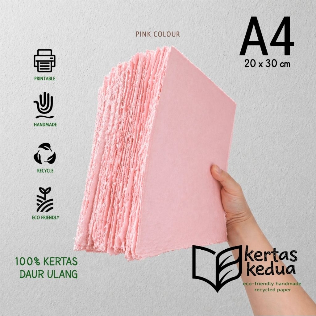 Kertas daur ulang A4 warna PINK / handmade/ bisa print/ recycled paper