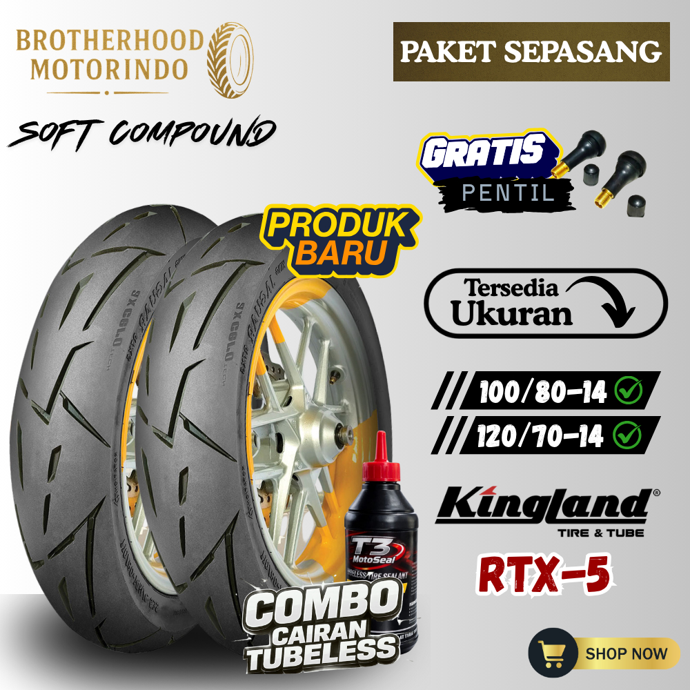 (PAKET SEPASANG) BAN KINGLAND KING JAGUAR RTX 5 TUBLES RING 14 (100/80-14 / 120/70-14) BAN TUBLES RI