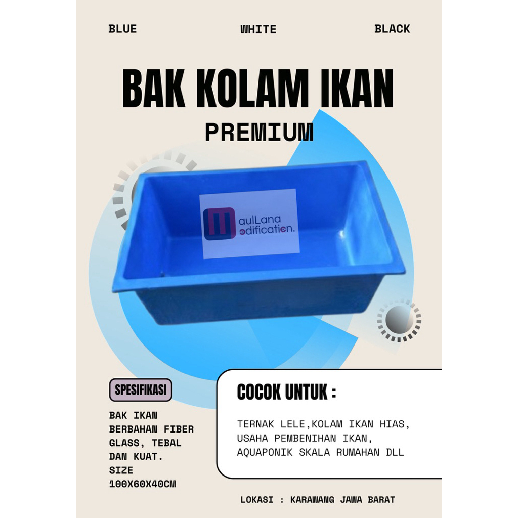 bak kolam ikan fiber glass. size 100x60x40cm
