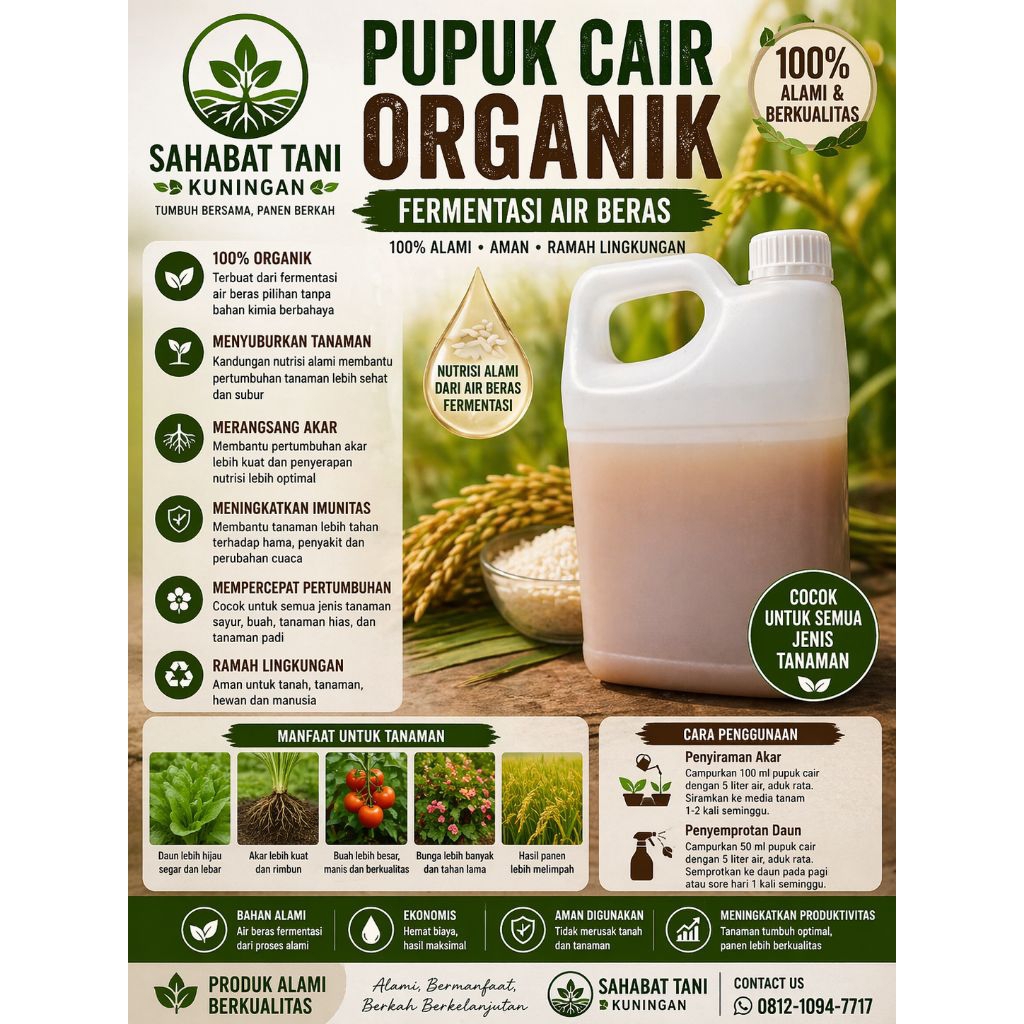 Pupuk Organik Cair Bahan air beras fermentasi Kemasan 5 Liter | Nutrisi Tanaman