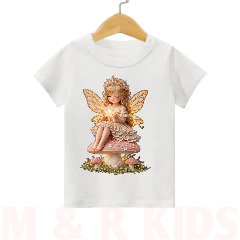 baju anak perempuan/atasan anak-anak gambar peri cantik/pakaian anak perempuan lengan pendek