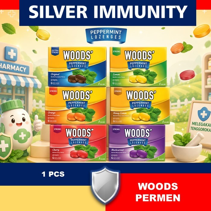 1 SACHET PERMEN WOODS PEPPERMINT LOZENGES ISI 6 PERMEN WOOD BATUK WOODS LOZENGES CANDY
