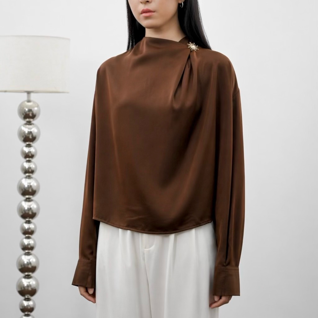 BEEANCA - Lucy silk blouse | blouse wanita | blouse gold button | atasan wanita