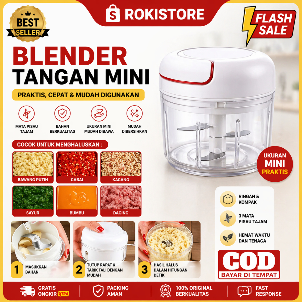 HC Blender Tangan Mini Speedy Chopper Tarik Penghancur Gilingan Bumbu Choper Serbaguna