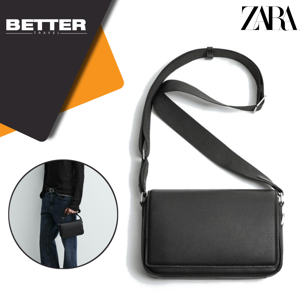 ZARA tas selempang pria kasual formal flap magnetic crossbody bag shoulder bag
