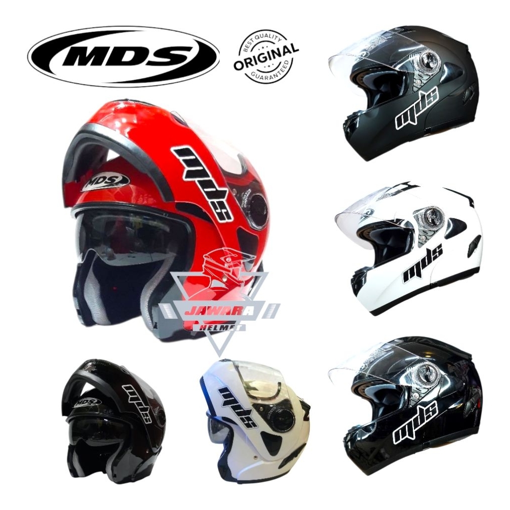 Helm Mds pro rider solid black dof hitam dof double visor modular