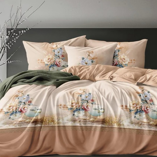 BIOSIBEDDING Sprei Katun Jepang Motif Garis Bunga Tropical Custom Size Custom Rumbai Rempel Murah