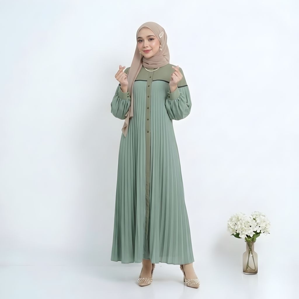 Maxy Dress Plisket Bahan Jersey Kombi Knit Mango Gamis Jumbo Simple Casual Wanita Dress Aleena Prisk
