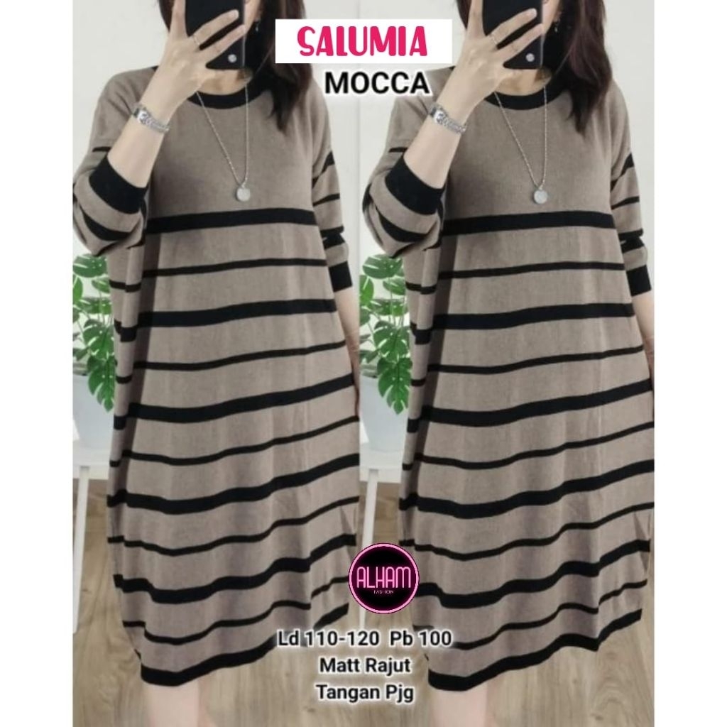 ATASAN LONG TUNIK JUMBO/SALUMIA/LONG TUNIK WANITA RAJUT JUMBO LD 120 CM FIT XXL