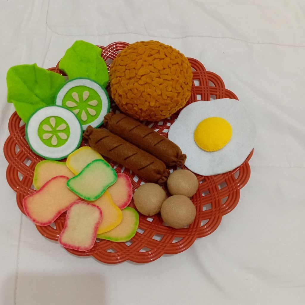 Mainan edukasi nasi goreng flanel/replika makanan