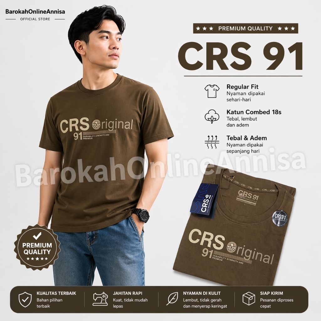 Kaos Pria CRS 91 Original | Katun Combed 18s Tebal Adem | Regular Fit Premium | Baju Cowok Casual