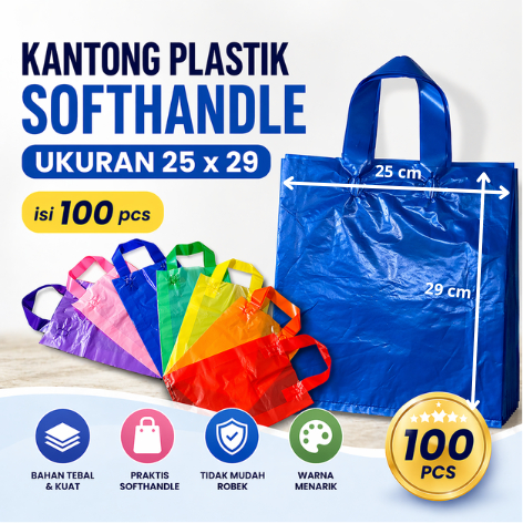 [100 Pcs] Kantong Plastik Softhandle Ukuran 25x28 - Shopping Bag HD Ukuran 25 x 30/ Kantong Plastik