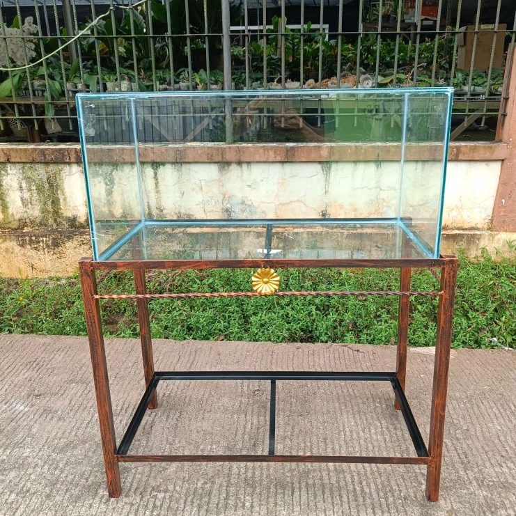 Aquarium Kaca 80x40x40 keliling 5 mm dasar 8 mm Polos Dan Rak Besinya