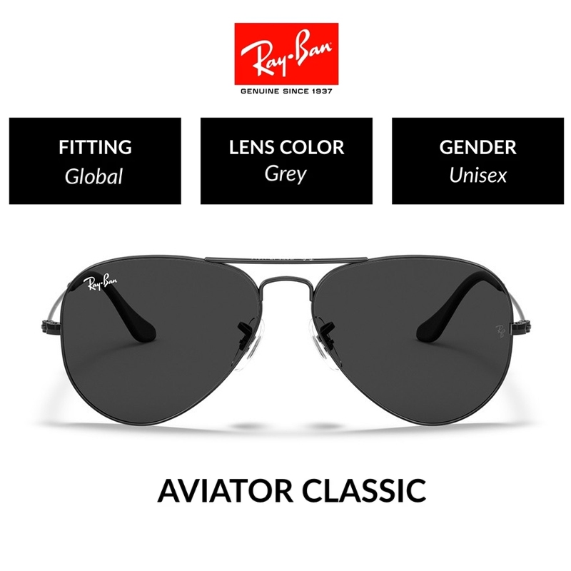 NEW 100% Original Ray-Ban Kacamata Hitam Aviator RB3025 Sunglasses Black pria wanita Ori black Grey