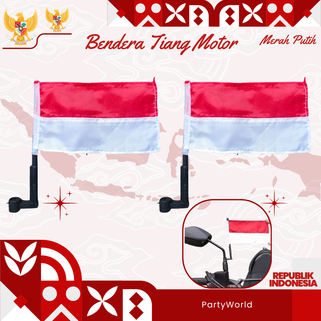 1pcs Bendera Tiang Motor Merah Putih | Bendera Tiang Untuk Spion Motor Merah Putih