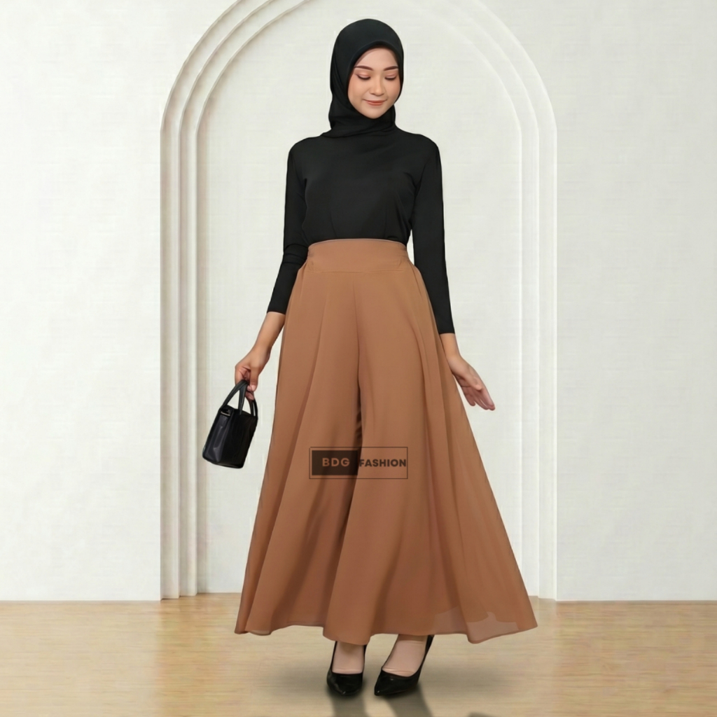 Celana Kulot Panjang Payung Lebar Wanita Muslimah Polos Palazzo Sifon Chiffon Ceruty Pants