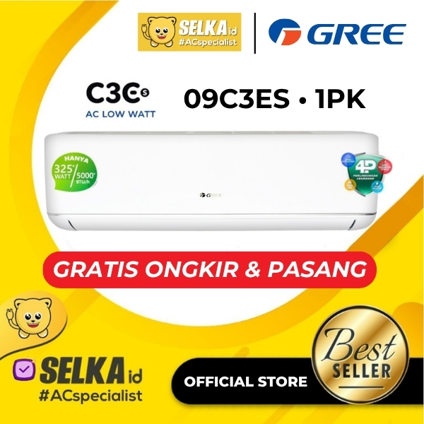 AC GREE GWC-09C3ES + PASANG AC SPLIT 1 PK LOW WATT