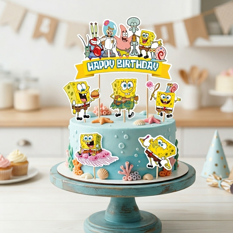 Cake Topper Kertas Happy Birthday Spongebob