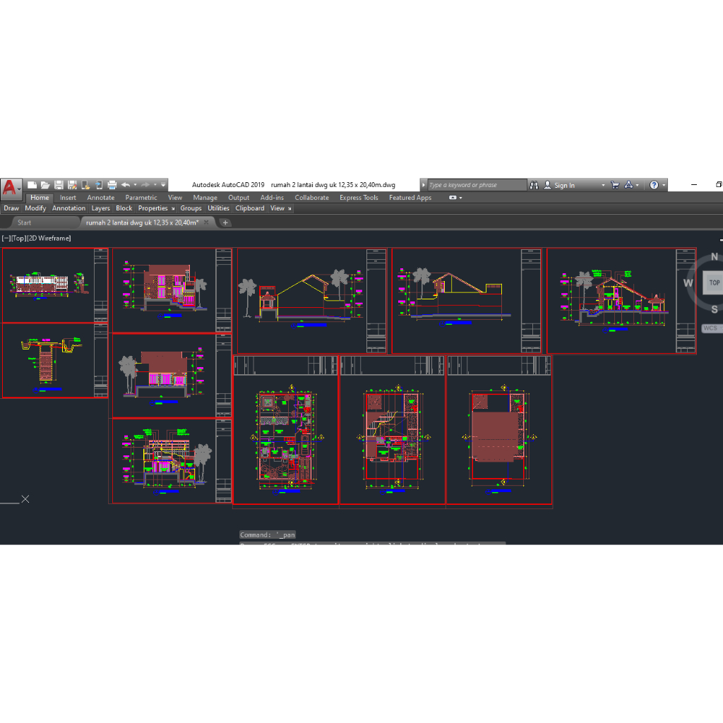 Gambar Rumah 2 Lantai ( 12.35  x 20.40 m ) format dwg