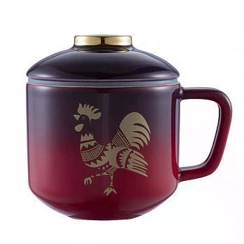 Mug Porcelain Starbucks Golden Rooster | Mug Maroon Ayam Premium | Mug dan Tutup Gift