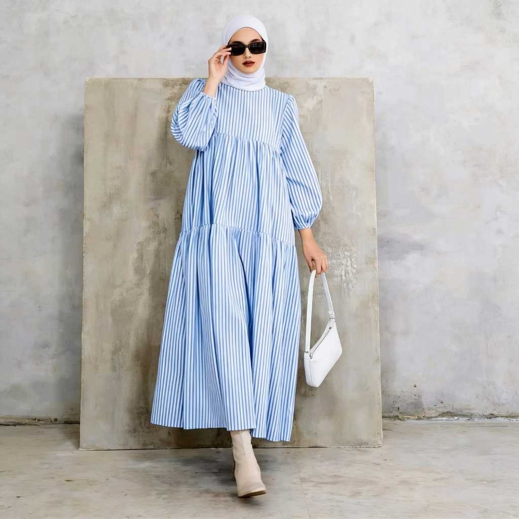 Midi Dress Kimia Long Tunik Katun Salur/Midi Dress Katun Salur