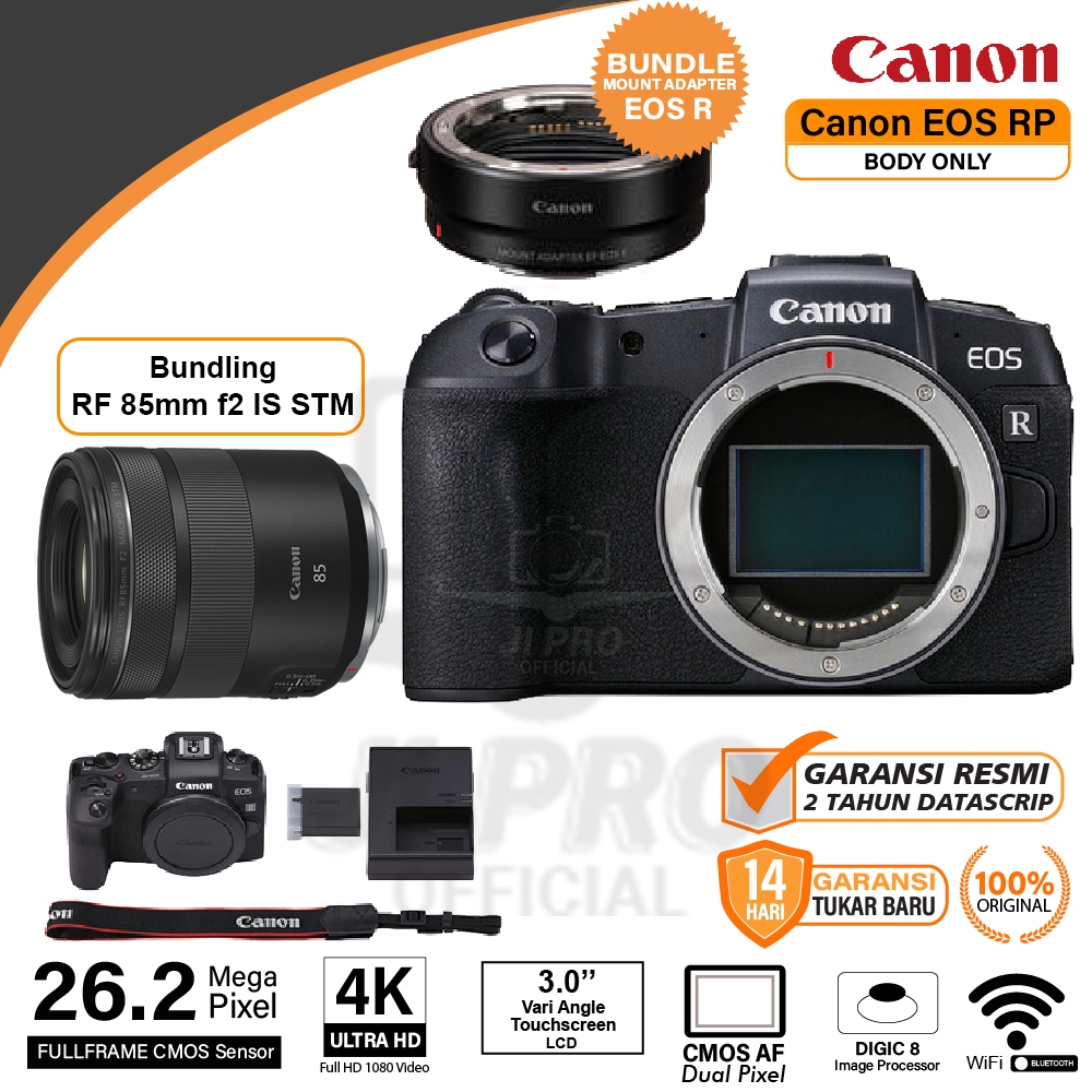 Canon EOS RP Body Only / RF 16MM F2.8 / RF 35MM F1.8 / RF 50MM F1.8 / RF 85MM F2 Mirrorless Camera P