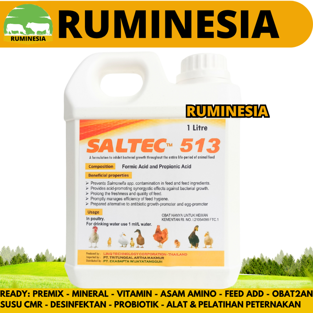 SALTEC 513 1 LITER - Acidifier Unggas Cair Asam Propionat Format Ayam Bebek Puyuh Pengganti AGP Ayam