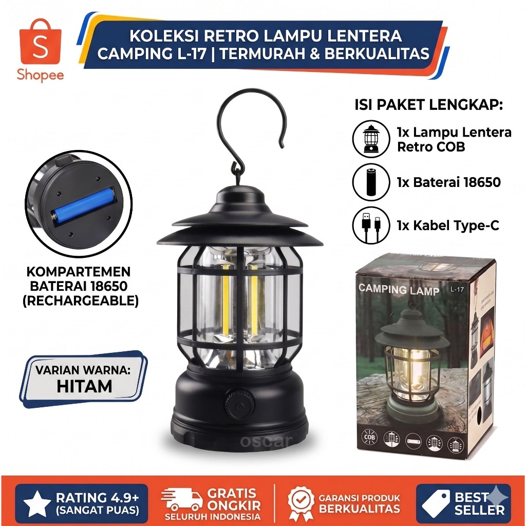 Lampu Lentera LED Camping Emergency USB Baterai Mudah Dibawa Untuk Tenda Kemah