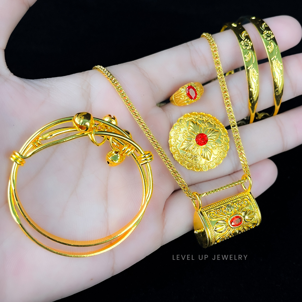 Set 3 Bulanan Permata Merah Bahan Tembaga Lapis Emas Hongkong Level Up Jewellery