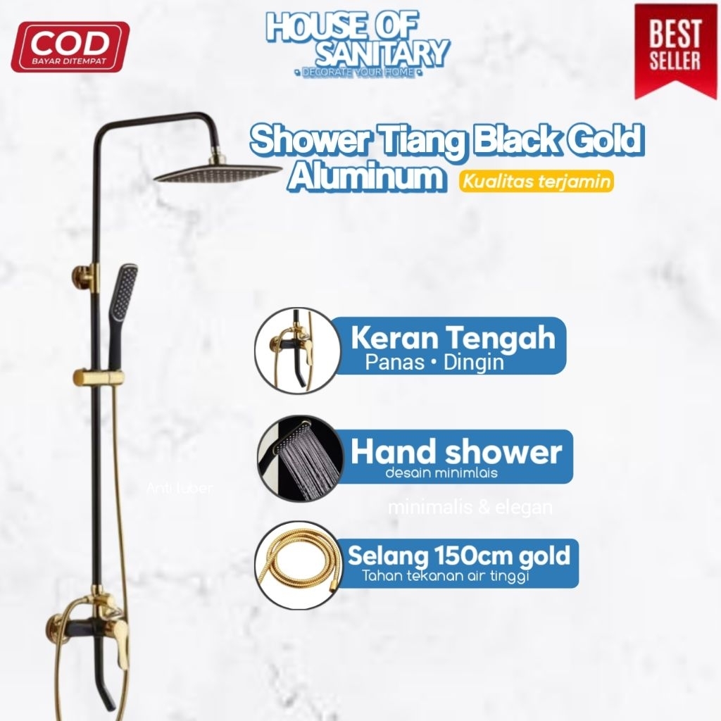 Shower tiang panas dingin Black gold/ shower tiang set columnt black gold