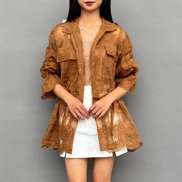 Magnolia Collection Atasan Wanita Lace Jacket Brokat Coklat Tua