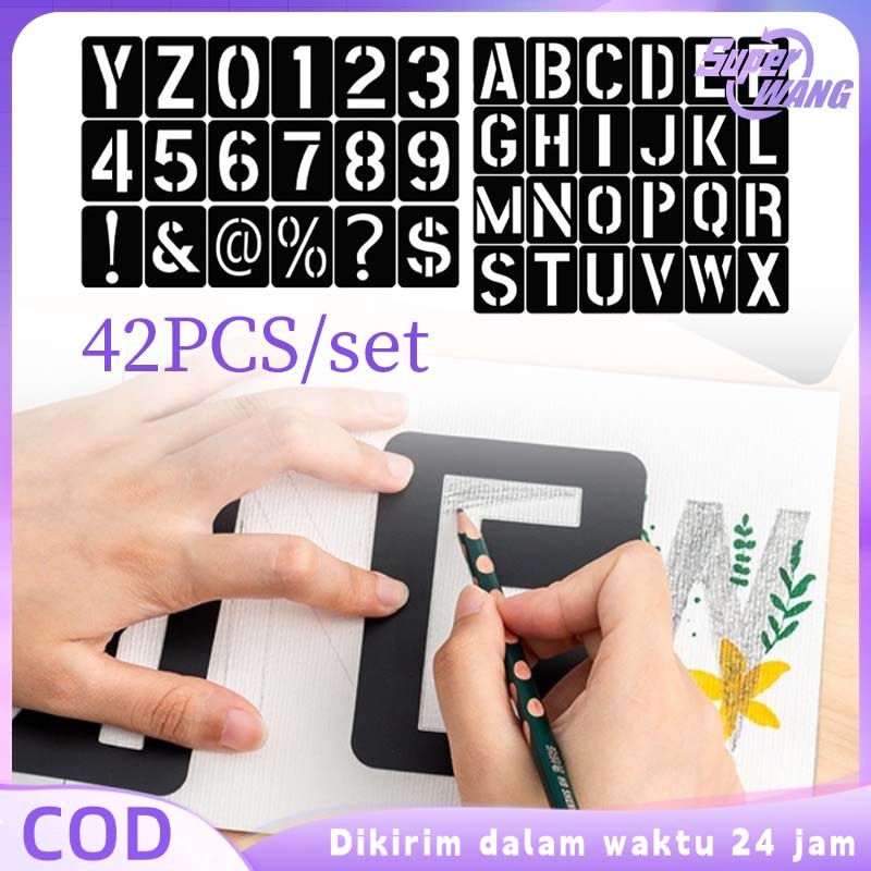 42pcs Cetakan Huruf Pilox Stencil Huruf Dan Angka Huruf Cetakan Dan Angka Stensil Huruf Nomor Cat Se