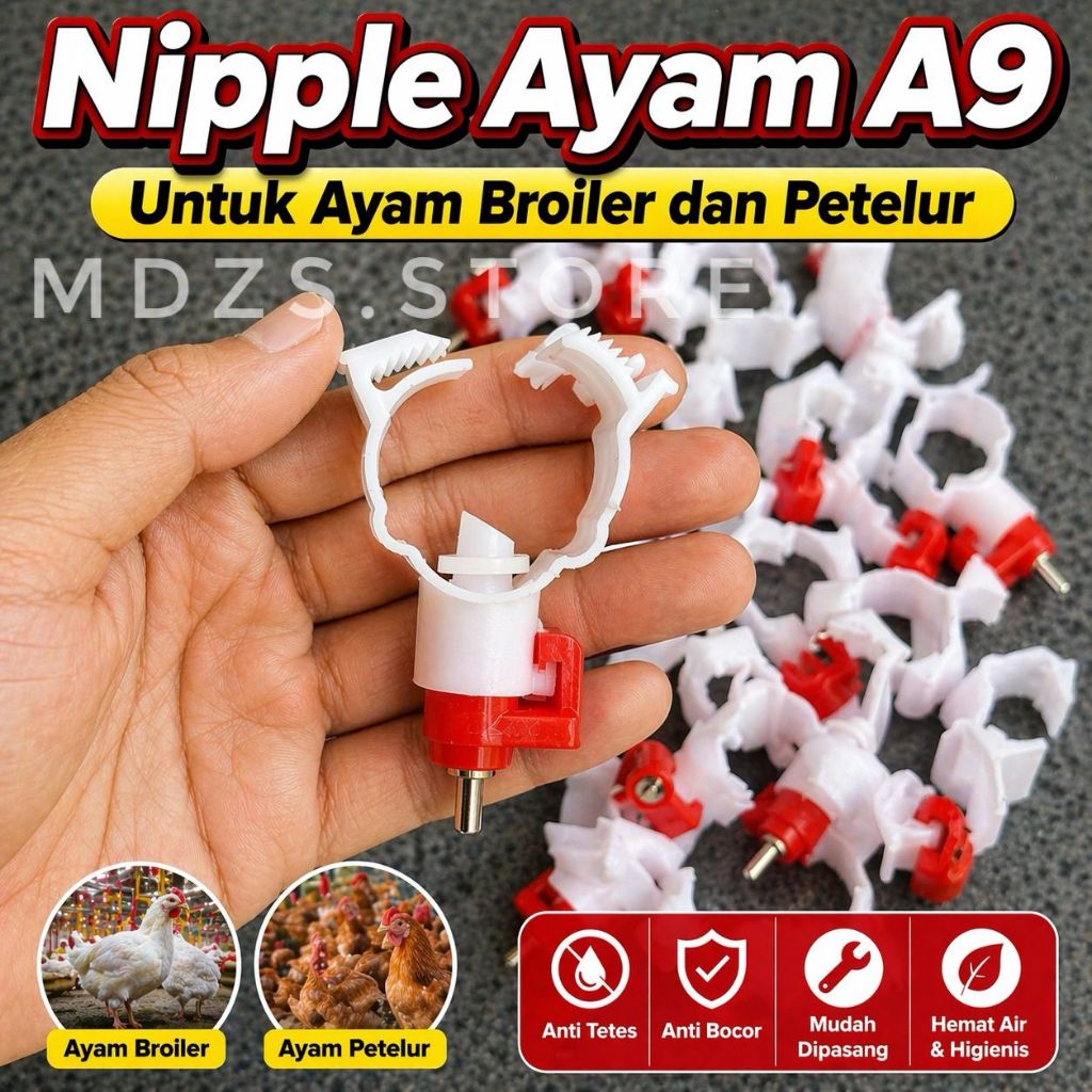 Nipple Drinker A9 Ayam Otomatis Anti Bocor | Tempat Minum Ayam Broiler & Petelur | Puting Air Kandan